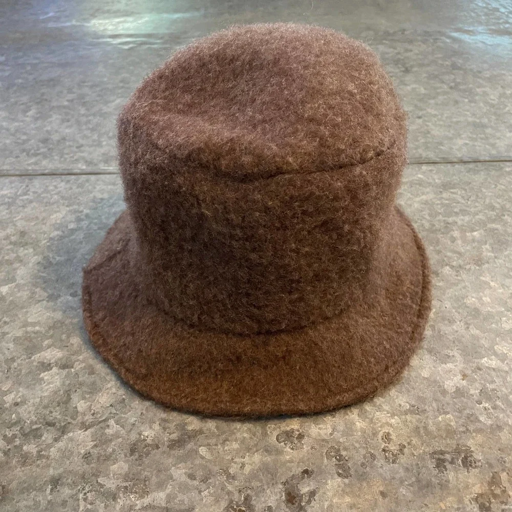 Vintage Fuzzy Fleece Bucket Fisherman Hat Cap Chocolate Brown 90s Y2K Winter